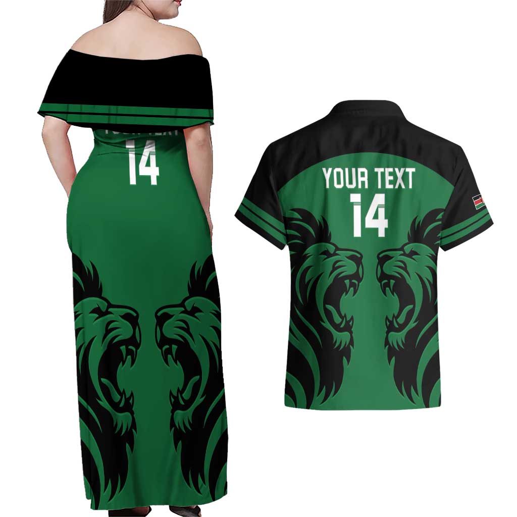 Custom Kenya Rugby Couples Matching Off Shoulder Maxi Dress and Hawaiian Shirt 2024 Go Champions Simbas - Green - Wonder Print Shop