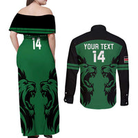 Custom Kenya Rugby Couples Matching Off Shoulder Maxi Dress and Long Sleeve Button Shirt 2024 Go Champions Simbas - Green - Wonder Print Shop