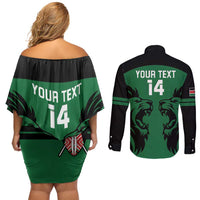 Custom Kenya Rugby Couples Matching Off Shoulder Short Dress and Long Sleeve Button Shirt 2024 Go Champions Simbas - Green - Wonder Print Shop