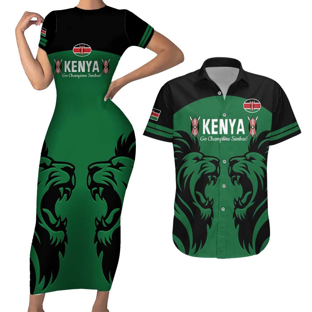 Custom Kenya Rugby Couples Matching Short Sleeve Bodycon Dress and Hawaiian Shirt 2024 Go Champions Simbas - Green - Wonder Print Shop