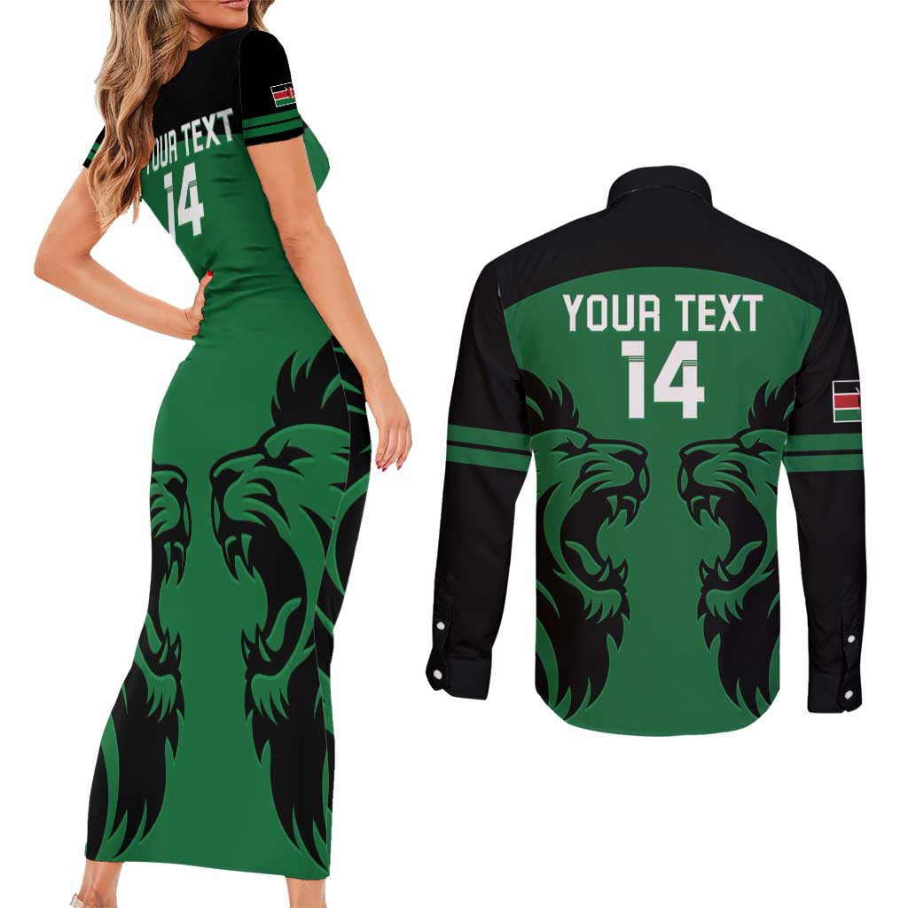Custom Kenya Rugby Couples Matching Short Sleeve Bodycon Dress and Long Sleeve Button Shirt 2024 Go Champions Simbas - Green - Wonder Print Shop