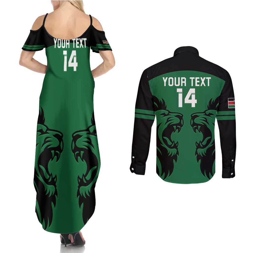 Custom Kenya Rugby Couples Matching Summer Maxi Dress and Long Sleeve Button Shirt 2024 Go Champions Simbas - Green - Wonder Print Shop