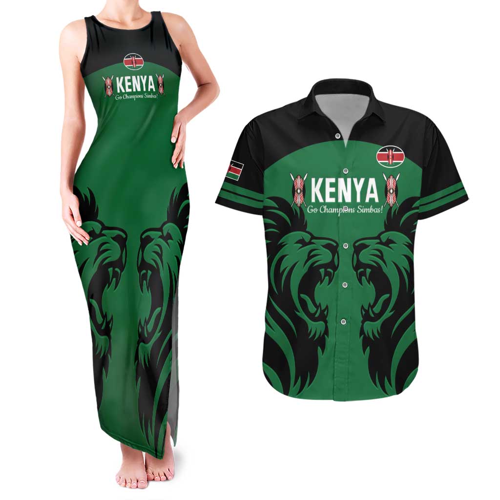 Custom Kenya Rugby Couples Matching Tank Maxi Dress and Hawaiian Shirt 2024 Go Champions Simbas - Green - Wonder Print Shop