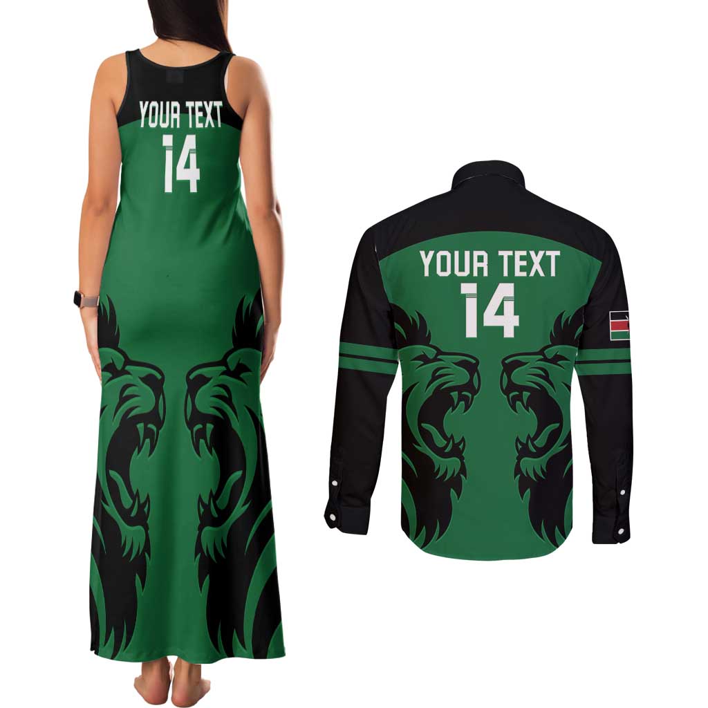 Custom Kenya Rugby Couples Matching Tank Maxi Dress and Long Sleeve Button Shirt 2024 Go Champions Simbas - Green - Wonder Print Shop