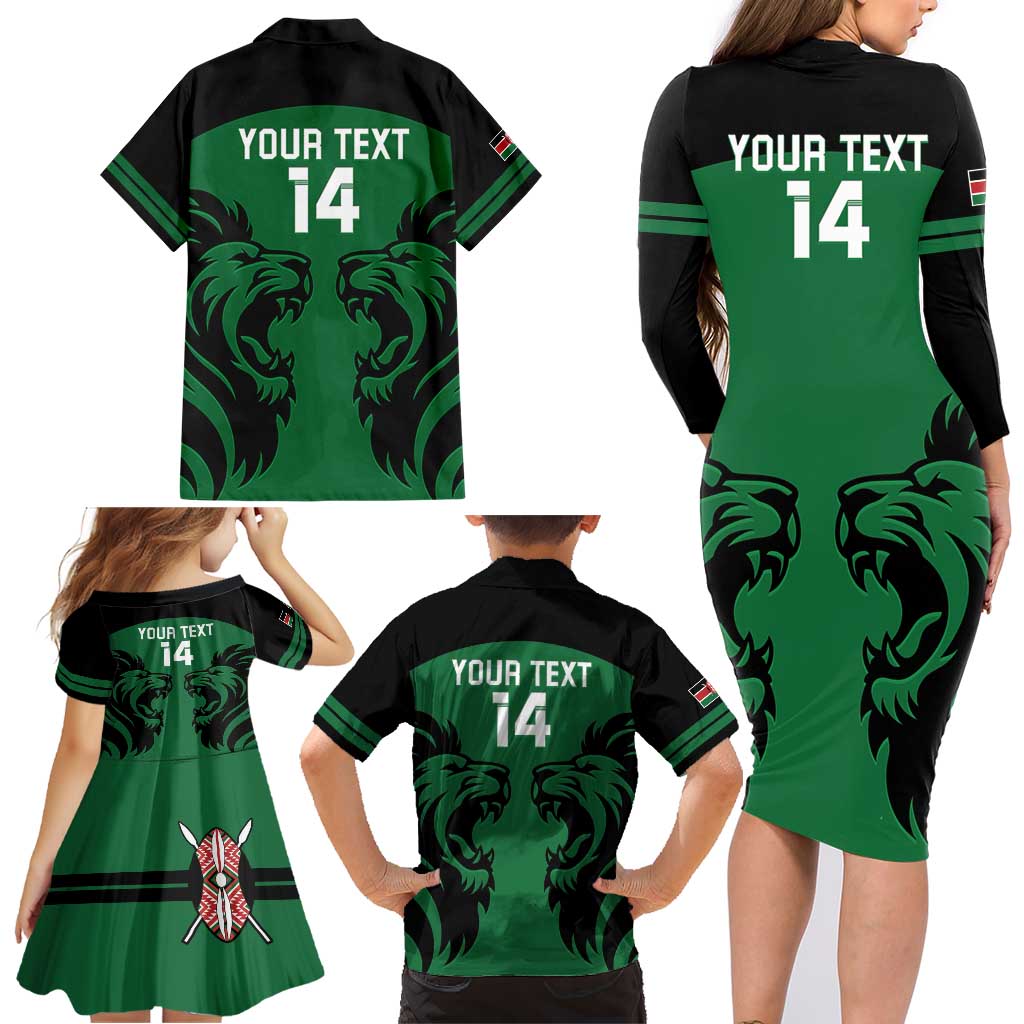 Custom Kenya Rugby Family Matching Long Sleeve Bodycon Dress and Hawaiian Shirt 2024 Go Champions Simbas - Green - Wonder Print Shop