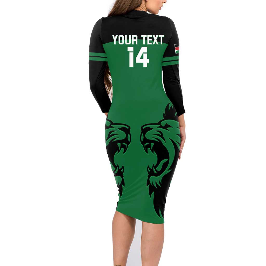 Custom Kenya Rugby Family Matching Long Sleeve Bodycon Dress and Hawaiian Shirt 2024 Go Champions Simbas - Green - Wonder Print Shop