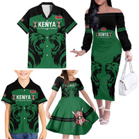 Custom Kenya Rugby Family Matching Off The Shoulder Long Sleeve Dress and Hawaiian Shirt 2024 Go Champions Simbas - Green - Wonder Print Shop