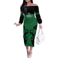 Custom Kenya Rugby Family Matching Off The Shoulder Long Sleeve Dress and Hawaiian Shirt 2024 Go Champions Simbas - Green - Wonder Print Shop