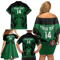 Custom Kenya Rugby Family Matching Off Shoulder Short Dress and Hawaiian Shirt 2024 Go Champions Simbas - Green - Wonder Print Shop
