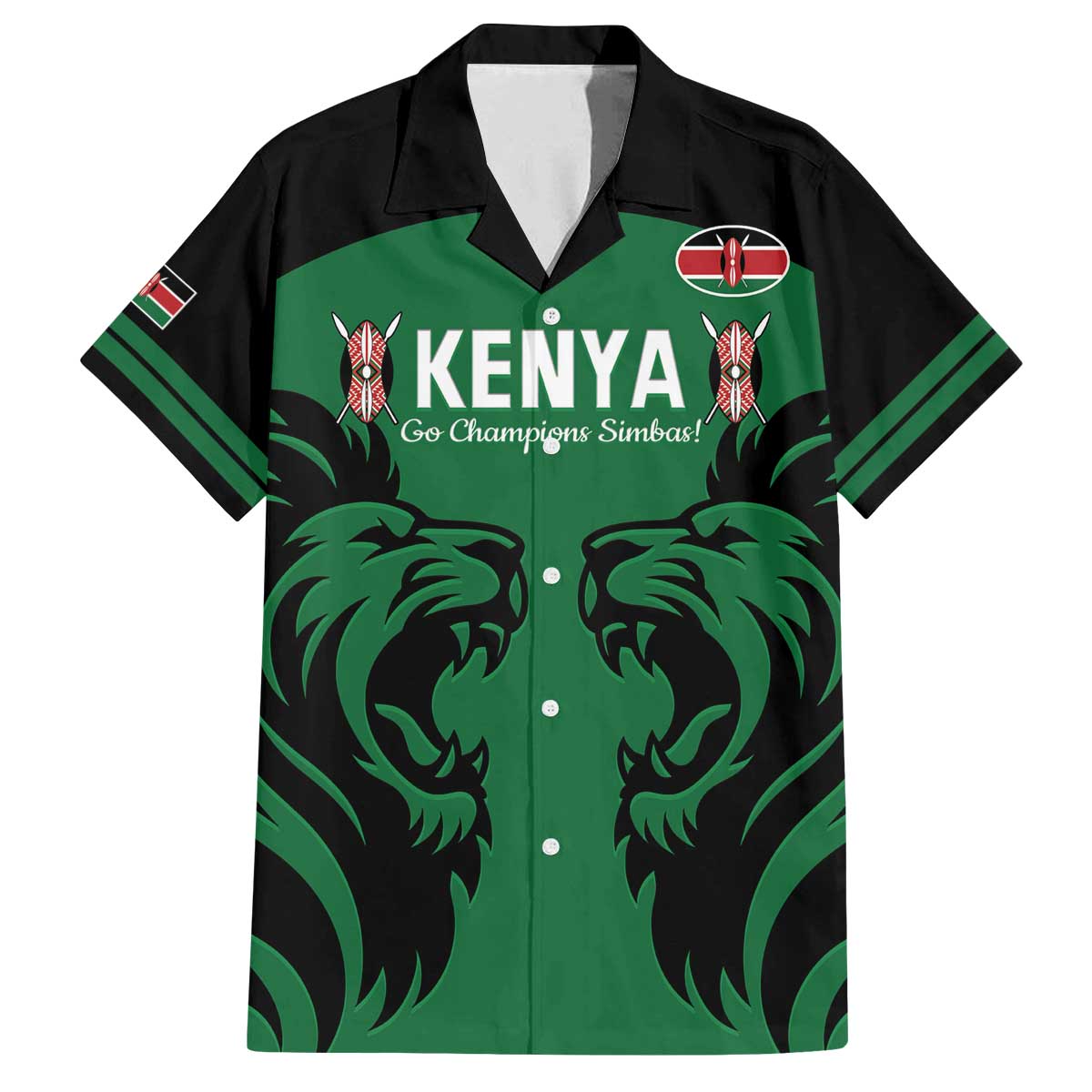 Custom Kenya Rugby Family Matching Off Shoulder Short Dress and Hawaiian Shirt 2024 Go Champions Simbas - Green - Wonder Print Shop