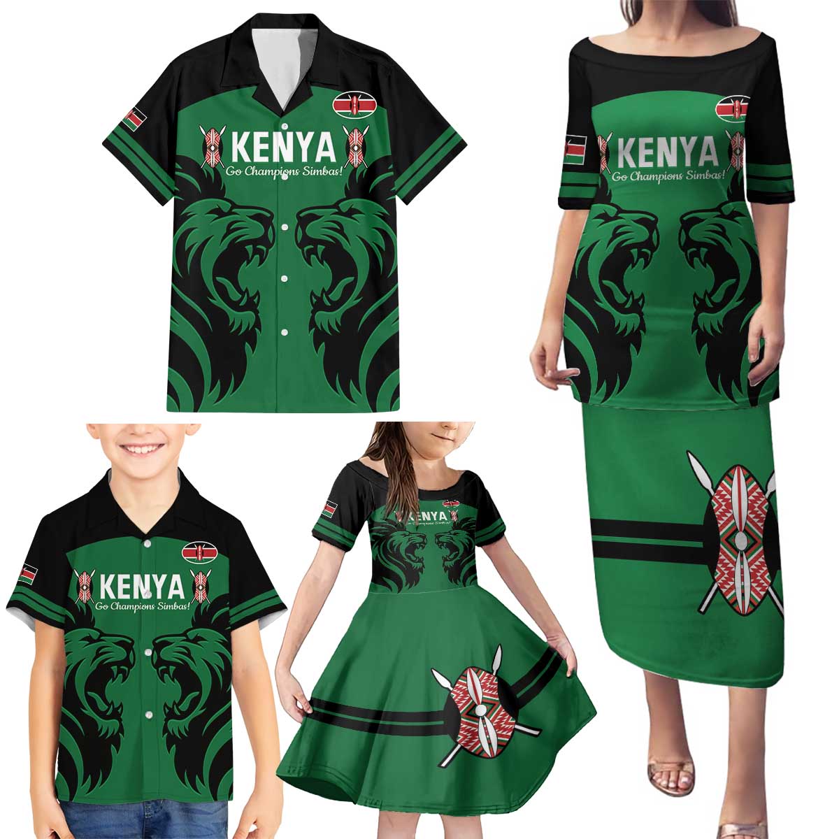 Custom Kenya Rugby Family Matching Puletasi and Hawaiian Shirt 2024 Go Champions Simbas - Green - Wonder Print Shop