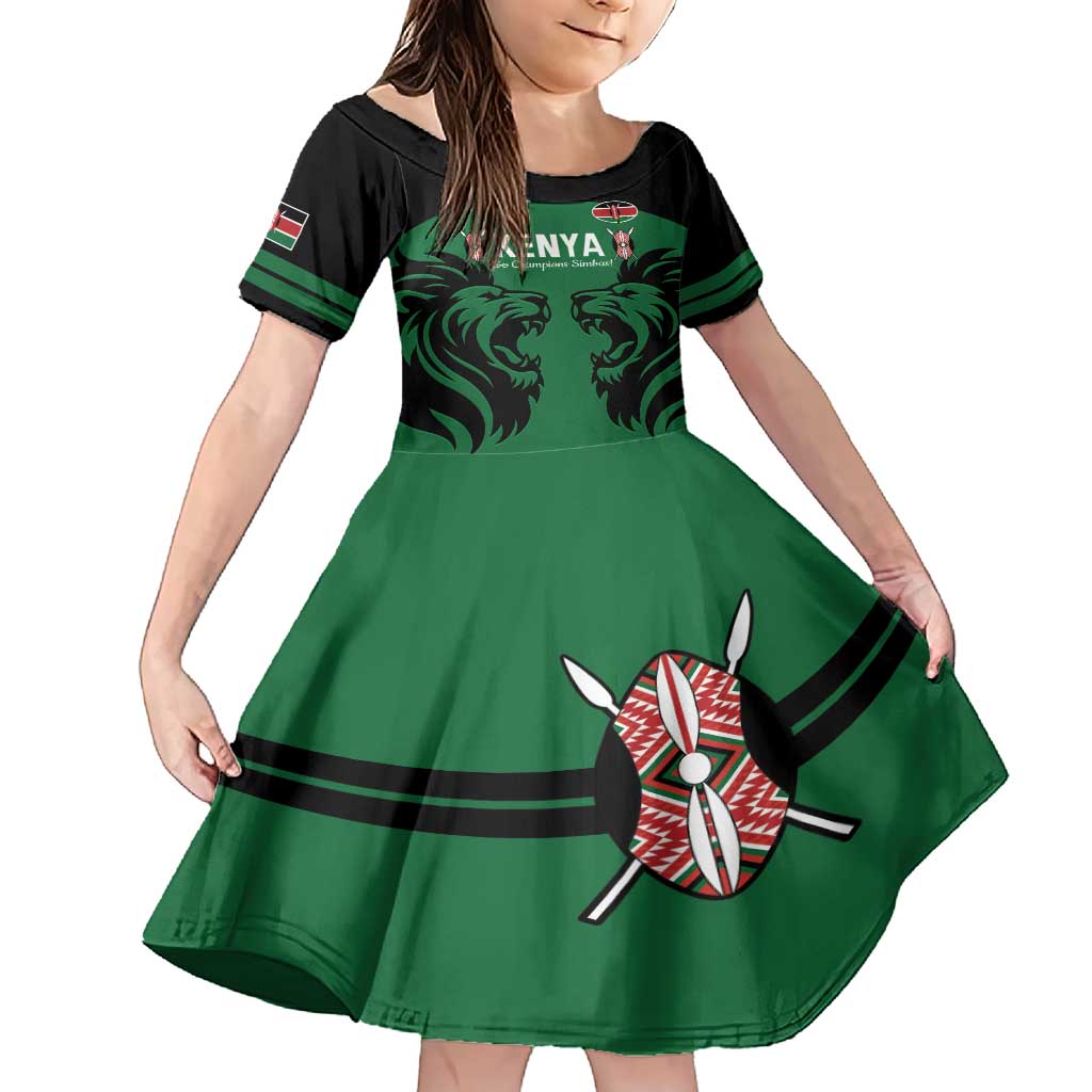 Custom Kenya Rugby Family Matching Short Sleeve Bodycon Dress and Hawaiian Shirt 2024 Go Champions Simbas - Green - Wonder Print Shop