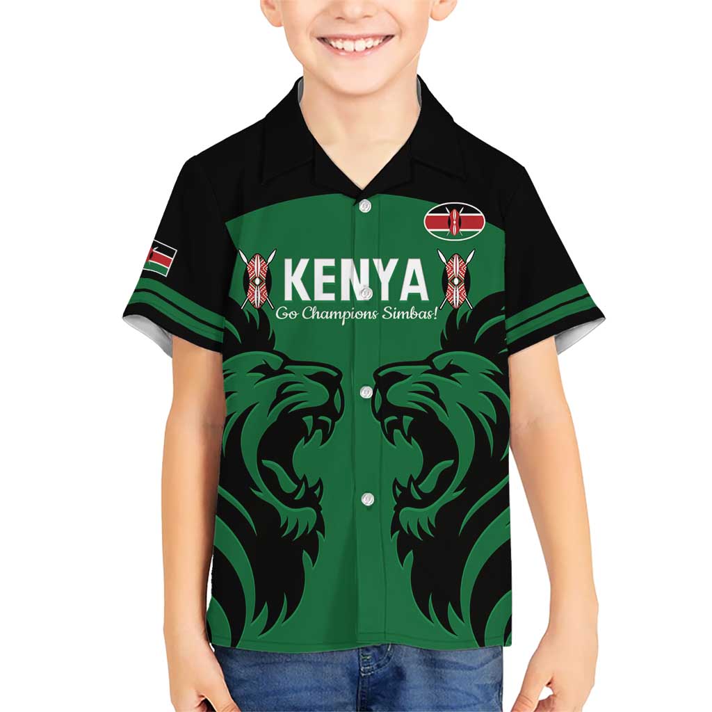 Custom Kenya Rugby Kid Hawaiian Shirt 2024 Go Champions Simbas - Green - Wonder Print Shop