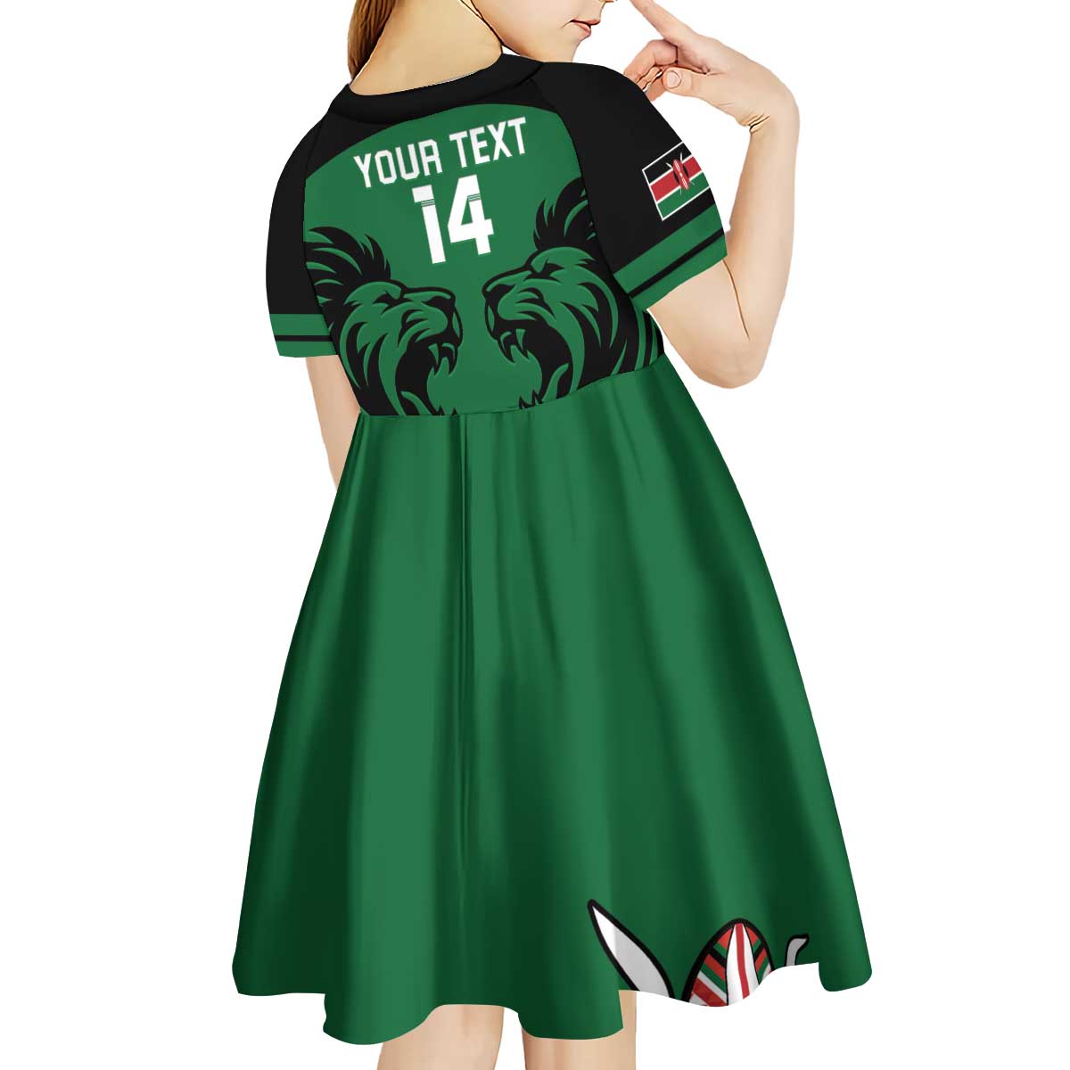 Custom Kenya Rugby Kid Short Sleeve Dress 2024 Go Champions Simbas - Green - Wonder Print Shop