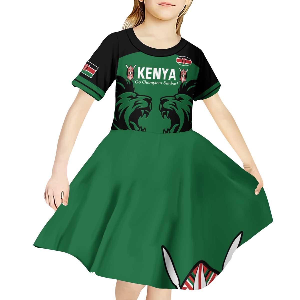 Custom Kenya Rugby Kid Short Sleeve Dress 2024 Go Champions Simbas - Green - Wonder Print Shop