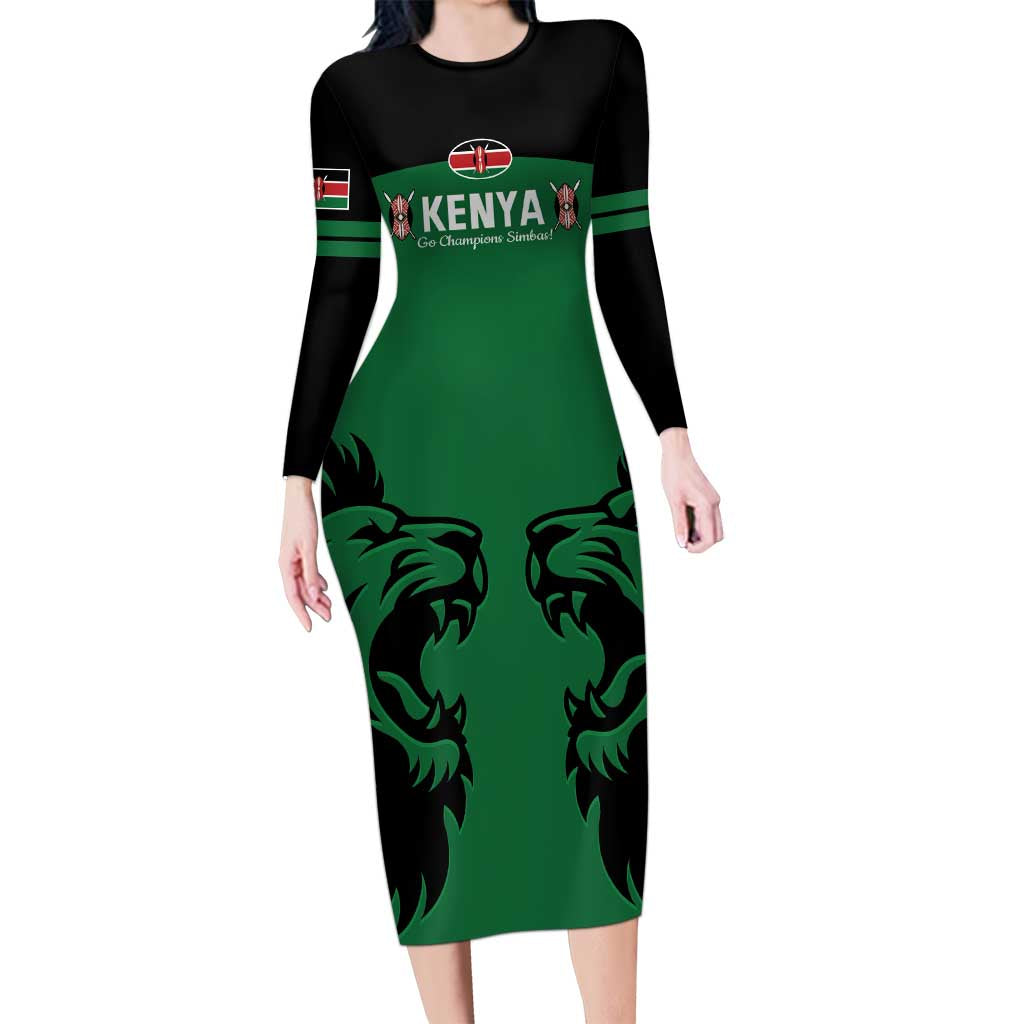 Custom Kenya Rugby Long Sleeve Bodycon Dress 2024 Go Champions Simbas - Green - Wonder Print Shop