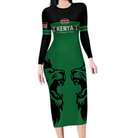 Custom Kenya Rugby Long Sleeve Bodycon Dress 2024 Go Champions Simbas - Green - Wonder Print Shop