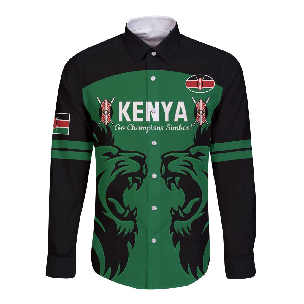 Custom Kenya Rugby Long Sleeve Button Shirt 2024 Go Champions Simbas - Green - Wonder Print Shop