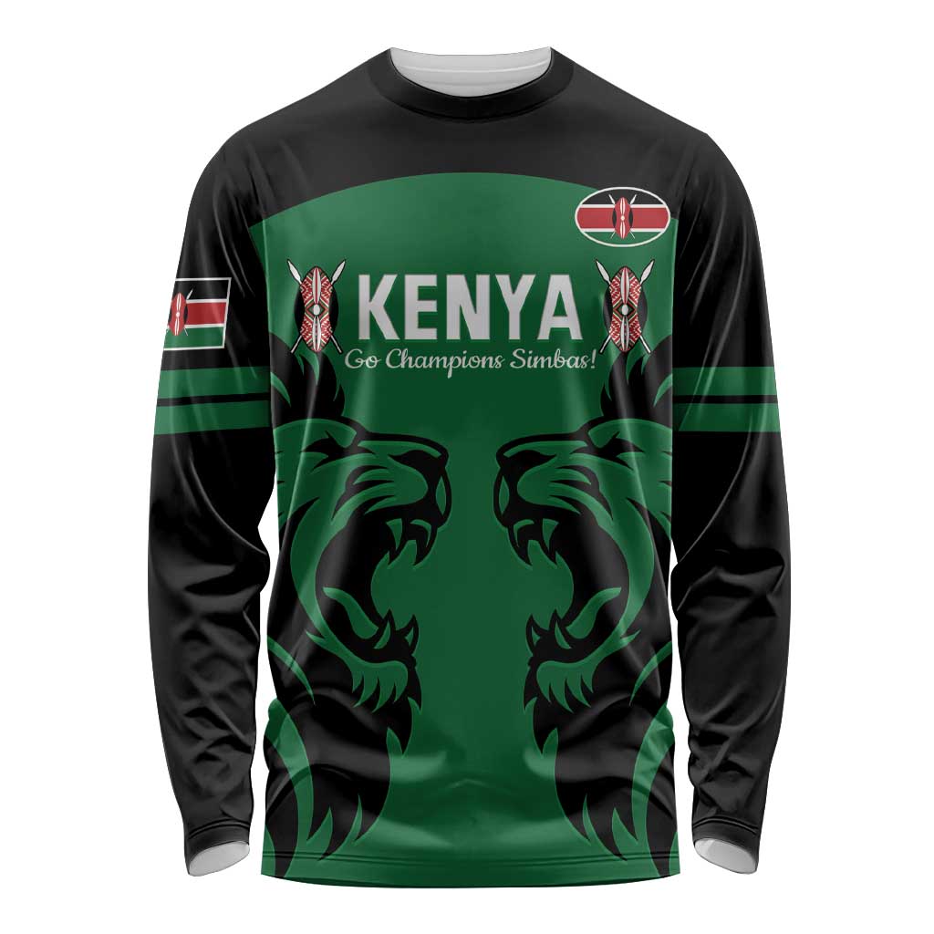 Custom Kenya Rugby Long Sleeve Shirt 2024 Go Champions Simbas - Green - Wonder Print Shop