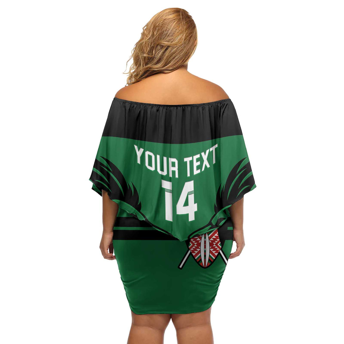 Custom Kenya Rugby Off Shoulder Short Dress 2024 Go Champions Simbas - Green - Wonder Print Shop