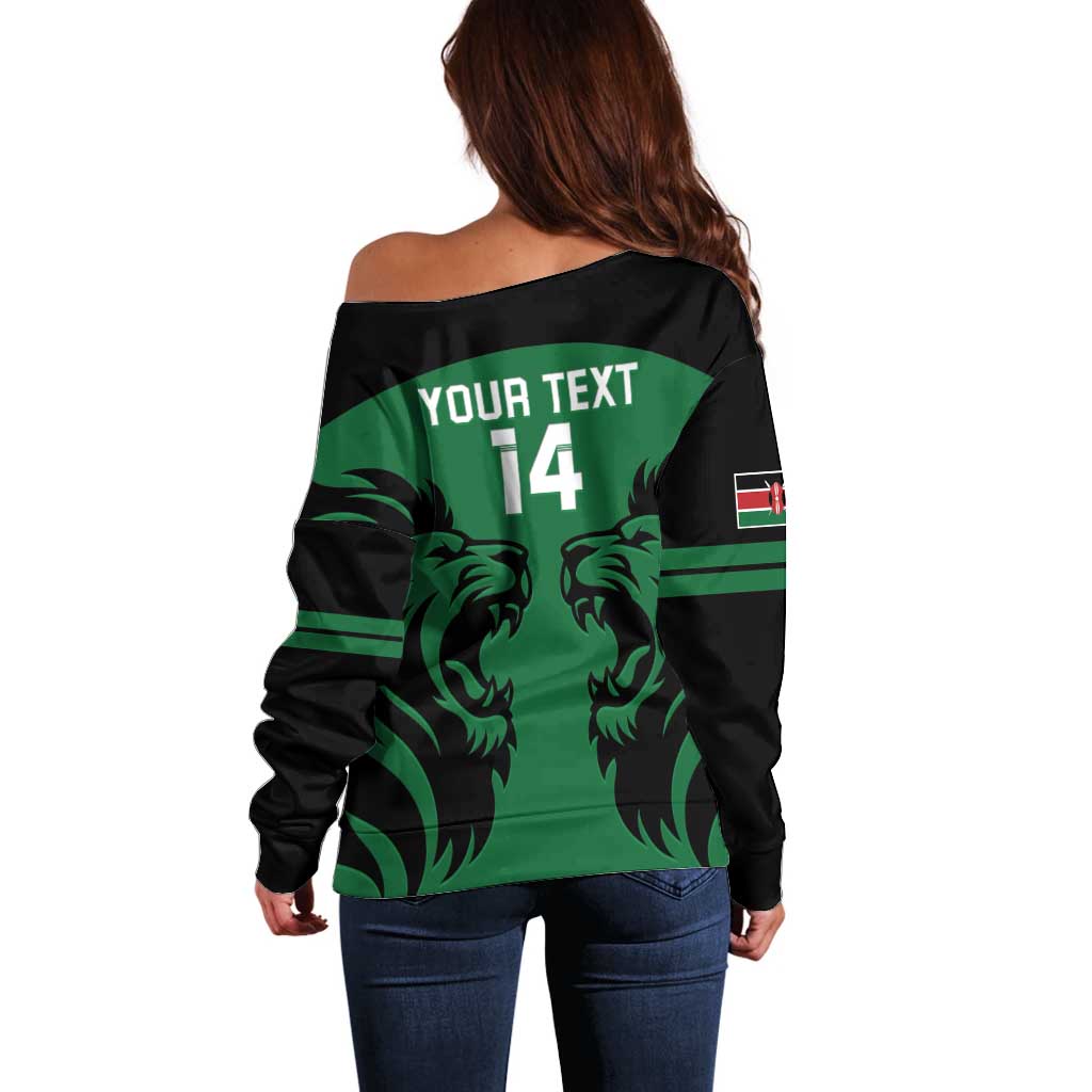 Custom Kenya Rugby Off Shoulder Sweater 2024 Go Champions Simbas - Green - Wonder Print Shop