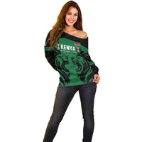 Custom Kenya Rugby Off Shoulder Sweater 2024 Go Champions Simbas - Green - Wonder Print Shop