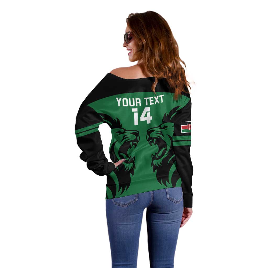 Custom Kenya Rugby Off Shoulder Sweater 2024 Go Champions Simbas - Green - Wonder Print Shop