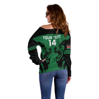 Custom Kenya Rugby Off Shoulder Sweater 2024 Go Champions Simbas - Green - Wonder Print Shop