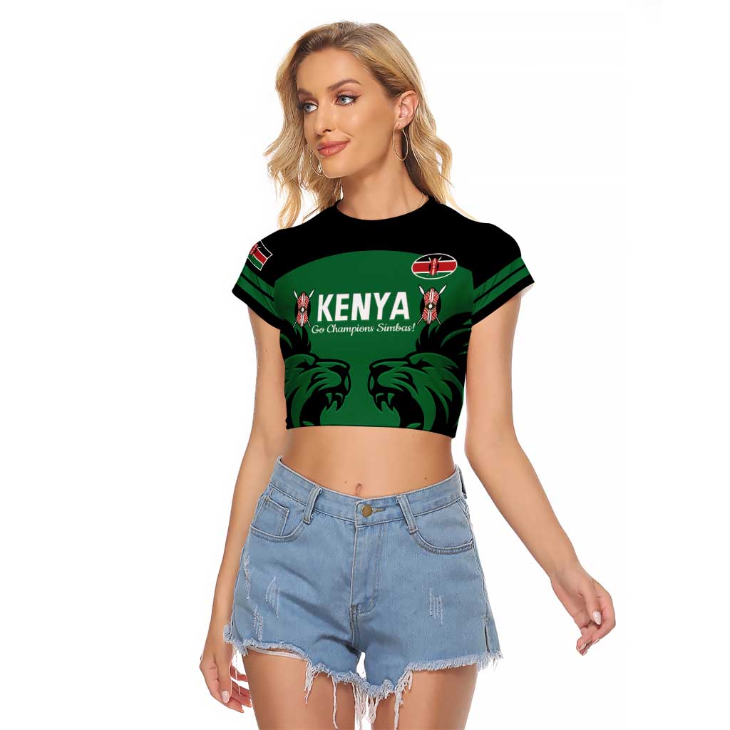 Custom Kenya Rugby Raglan Cropped T Shirt 2024 Go Champions Simbas - Green - Wonder Print Shop