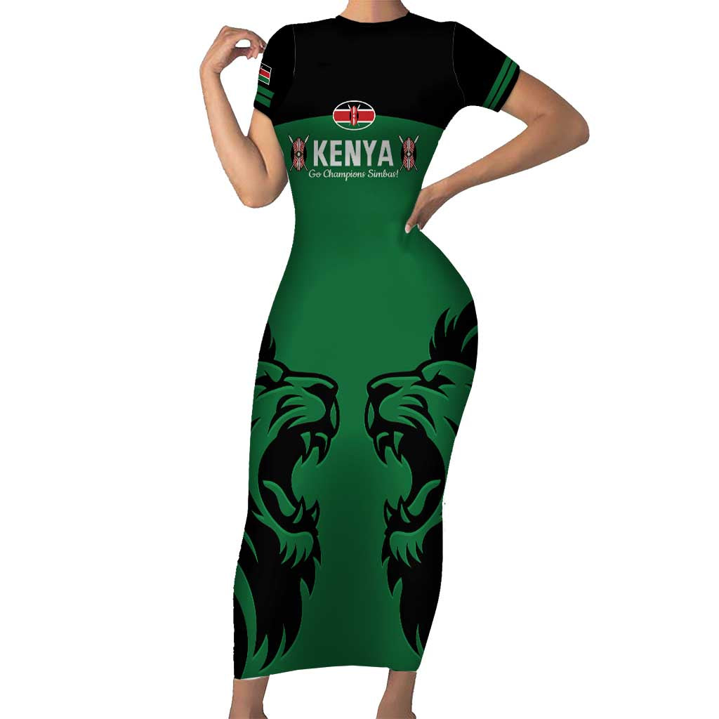 Custom Kenya Rugby Short Sleeve Bodycon Dress 2024 Go Champions Simbas - Green - Wonder Print Shop
