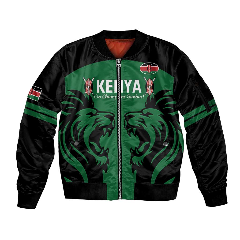 Custom Kenya Rugby Sleeve Zip Bomber Jacket 2024 Go Champions Simbas - Green - Wonder Print Shop