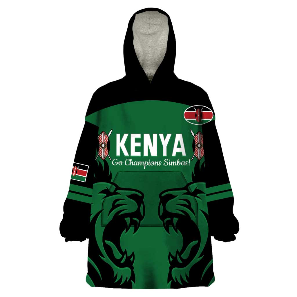 Custom Kenya Rugby Wearable Blanket Hoodie 2024 Go Champions Simbas - Green - Wonder Print Shop