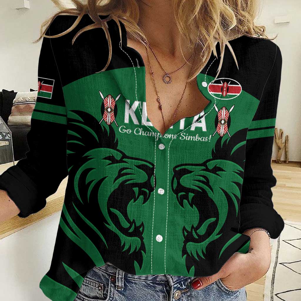 Custom Kenya Rugby Women Casual Shirt 2024 Go Champions Simbas - Green - Wonder Print Shop