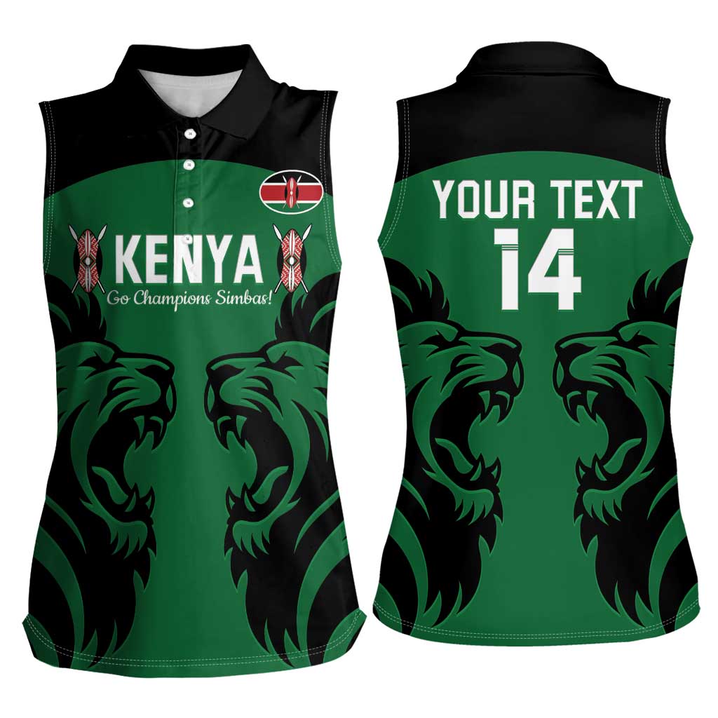 Custom Kenya Rugby Women Sleeveless Polo Shirt 2024 Go Champions Simbas - Green - Wonder Print Shop