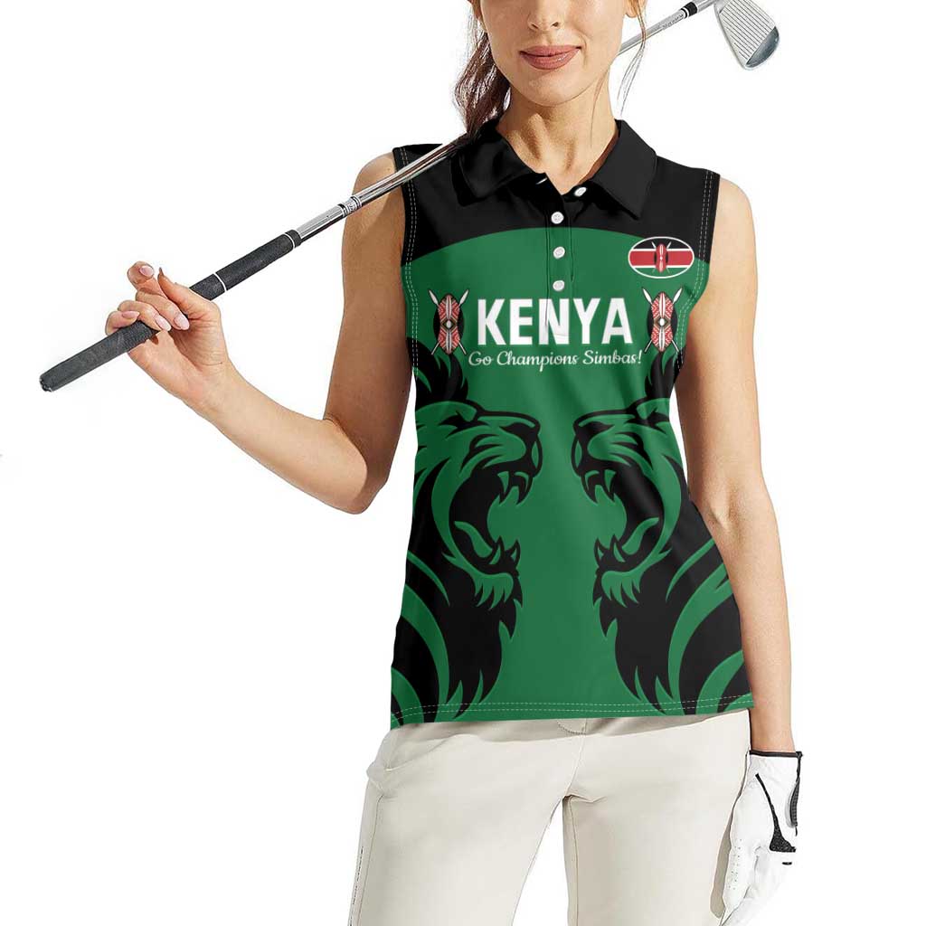 Custom Kenya Rugby Women Sleeveless Polo Shirt 2024 Go Champions Simbas - Green - Wonder Print Shop