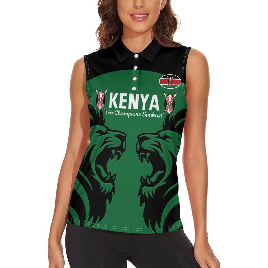 Custom Kenya Rugby Women Sleeveless Polo Shirt 2024 Go Champions Simbas - Green - Wonder Print Shop