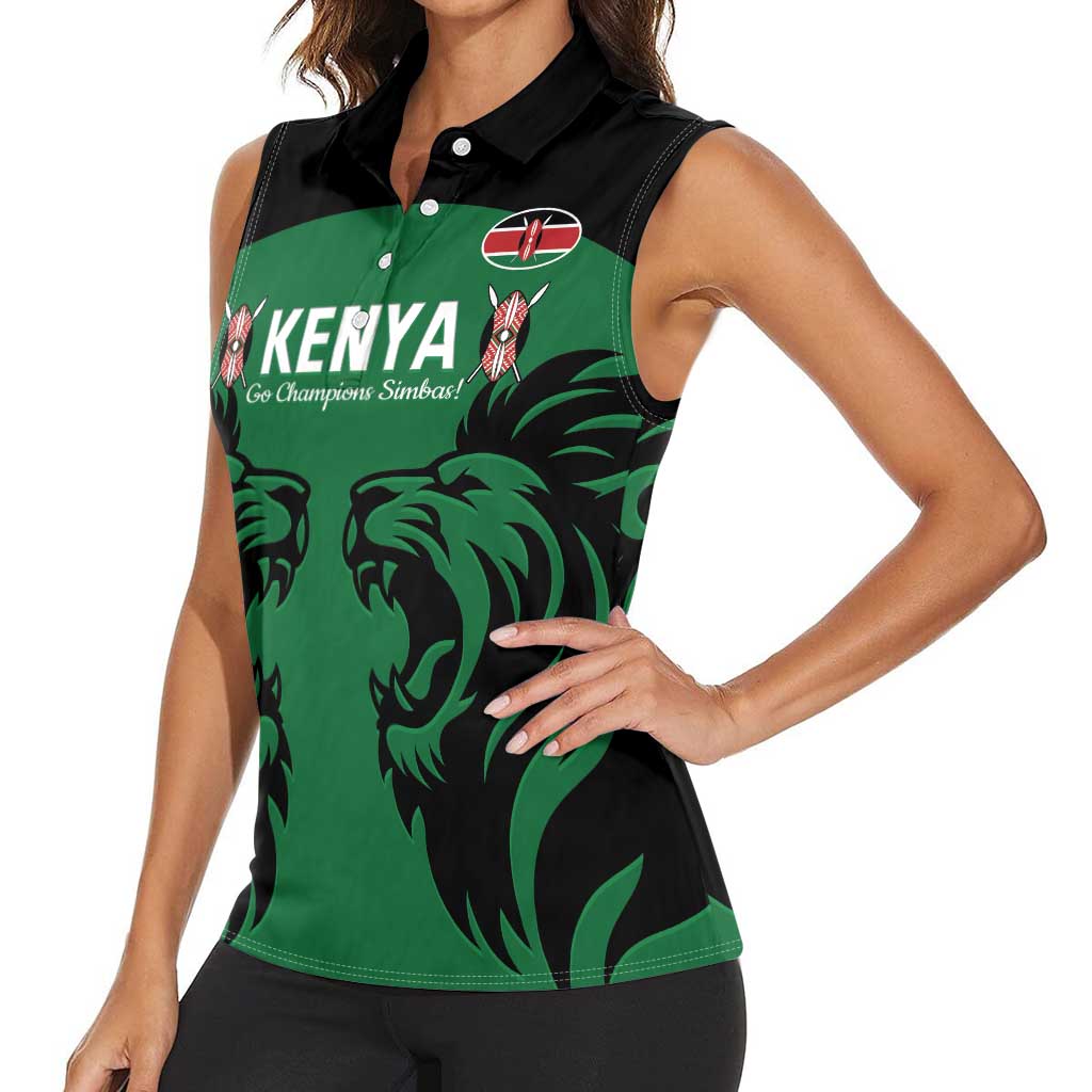Custom Kenya Rugby Women Sleeveless Polo Shirt 2024 Go Champions Simbas - Green - Wonder Print Shop