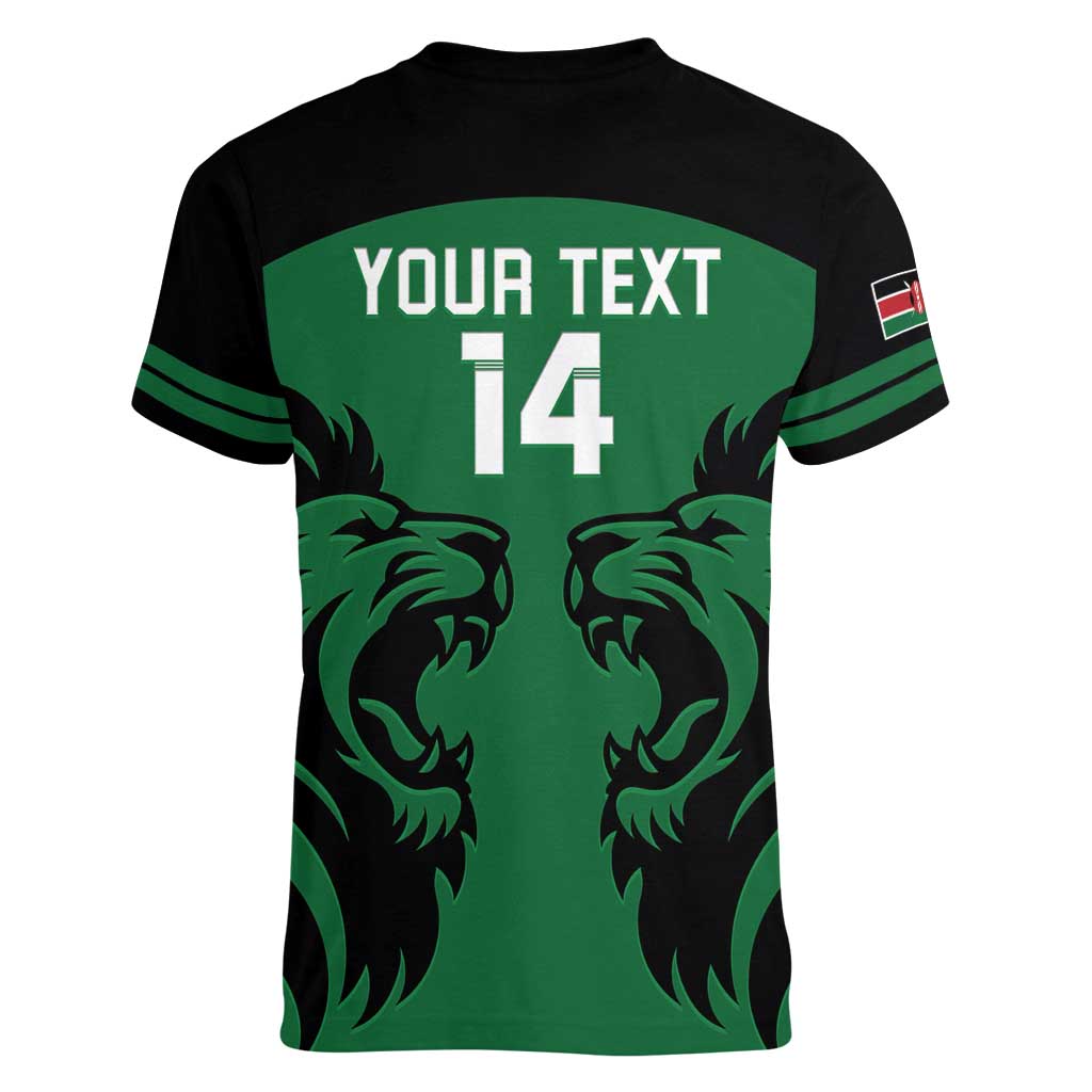 Custom Kenya Rugby Women V-Neck T-Shirt 2024 Go Champions Simbas - Green - Wonder Print Shop
