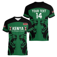 Custom Kenya Rugby Women V-Neck T-Shirt 2024 Go Champions Simbas - Green - Wonder Print Shop