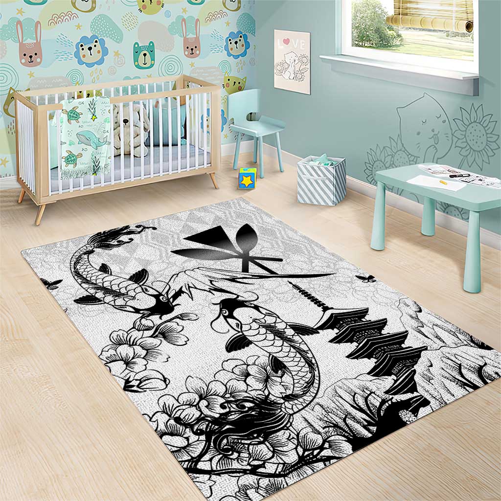 Japan And Hawaii Area Rug Sakura Koi Fish Hawaiian Lei Kanaka - Wonder Print Shop