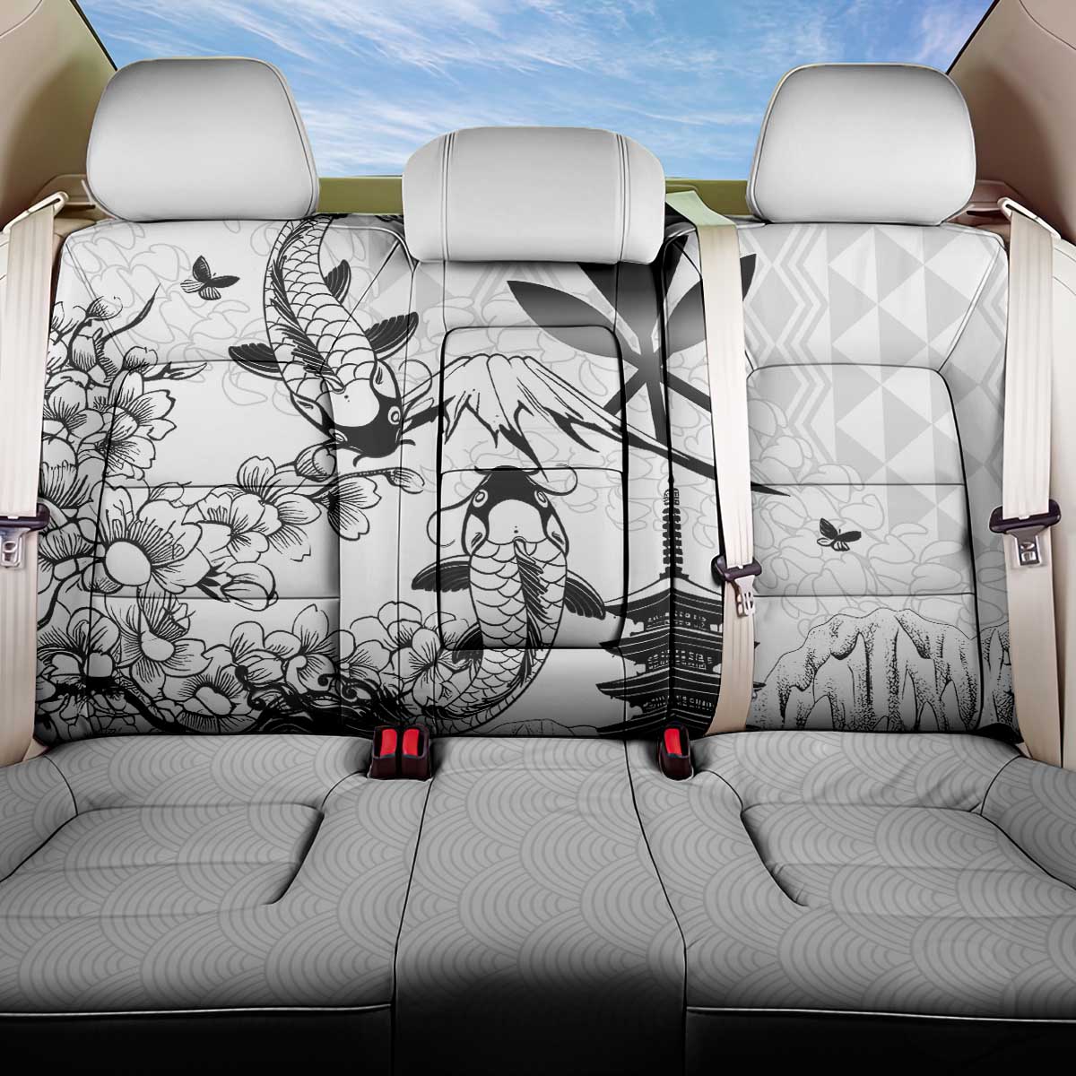 Japan And Hawaii Back Car Seat Cover Sakura Koi Fish Hawaiian Lei Kanaka - Wonder Print Shop