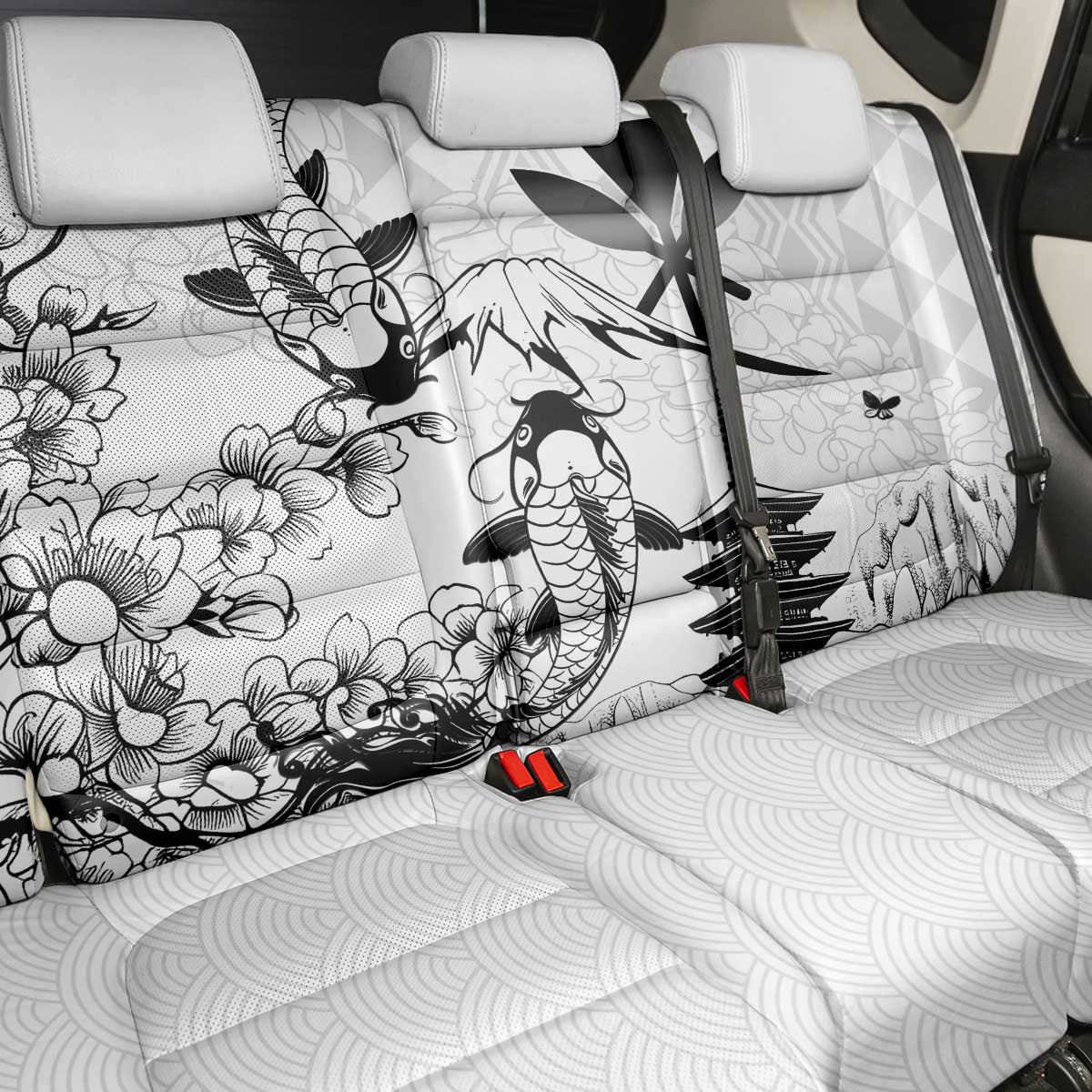 Japan And Hawaii Back Car Seat Cover Sakura Koi Fish Hawaiian Lei Kanaka - Wonder Print Shop