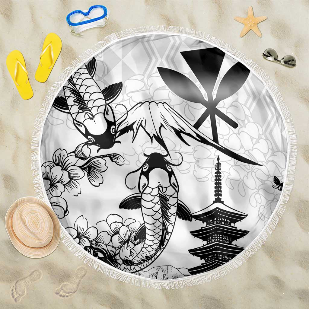 Japan And Hawaii Beach Blanket Sakura Koi Fish Hawaiian Lei Kanaka - Wonder Print Shop