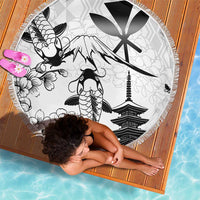 Japan And Hawaii Beach Blanket Sakura Koi Fish Hawaiian Lei Kanaka - Wonder Print Shop