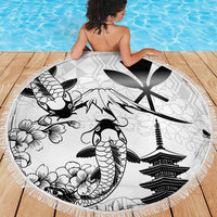 Japan And Hawaii Beach Blanket Sakura Koi Fish Hawaiian Lei Kanaka - Wonder Print Shop