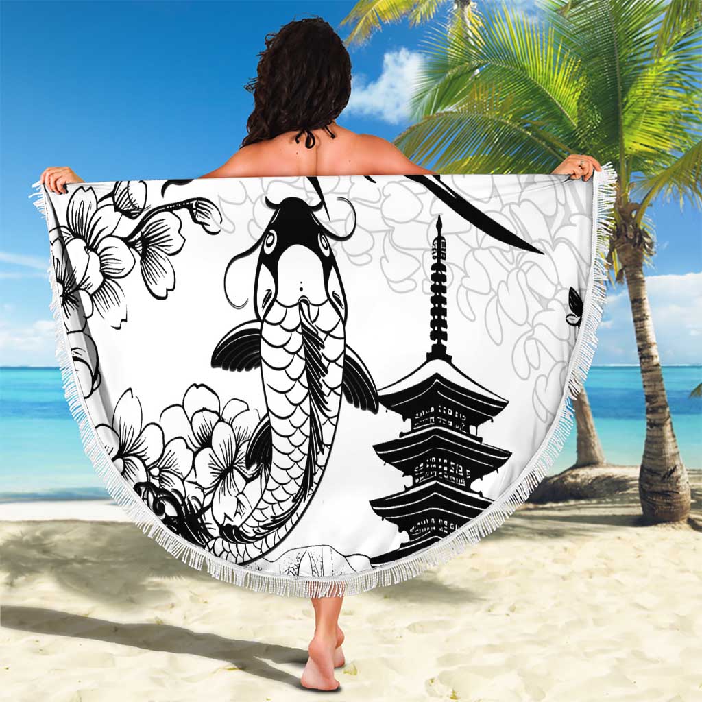 Japan And Hawaii Beach Blanket Sakura Koi Fish Hawaiian Lei Kanaka - Wonder Print Shop