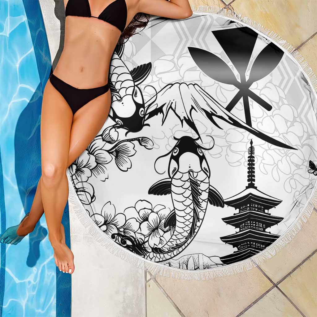 Japan And Hawaii Beach Blanket Sakura Koi Fish Hawaiian Lei Kanaka - Wonder Print Shop
