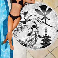 Japan And Hawaii Beach Blanket Sakura Koi Fish Hawaiian Lei Kanaka - Wonder Print Shop