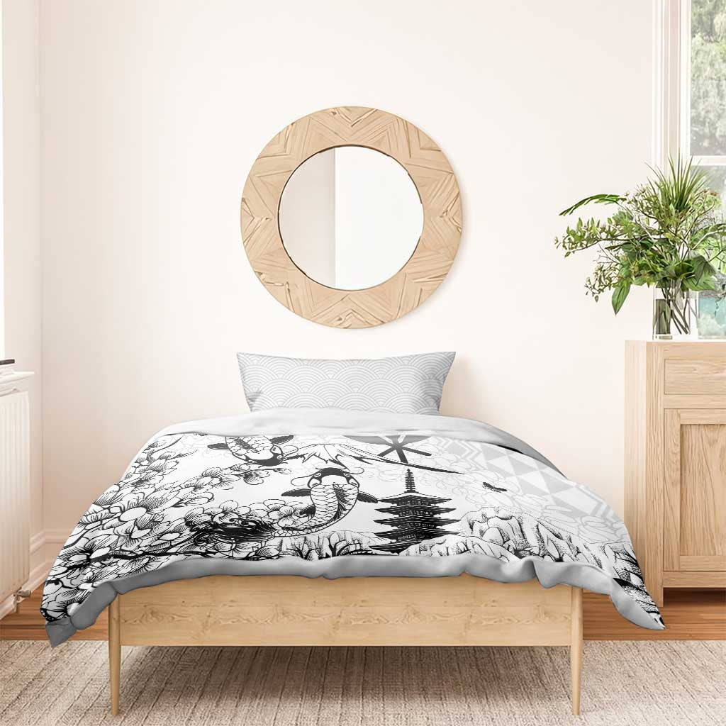 Japan And Hawaii Bedding Set Sakura Koi Fish Hawaiian Lei Kanaka - Wonder Print Shop