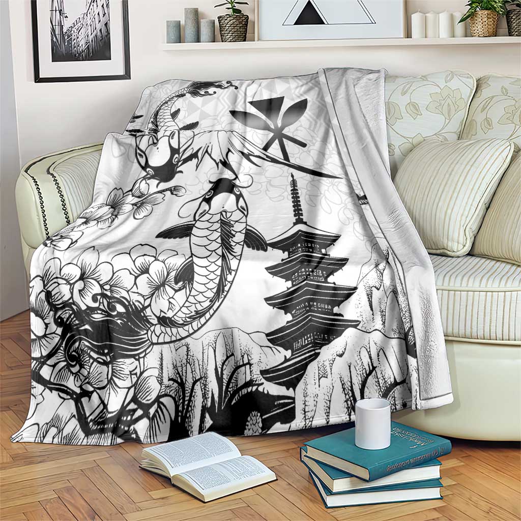 Japan And Hawaii Blanket Sakura Koi Fish Hawaiian Lei Kanaka - Wonder Print Shop